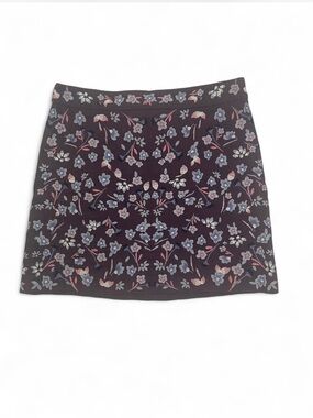 LOFT Women's Plum Purple Embroidered Floral Print A-line Shift Skirt size 8